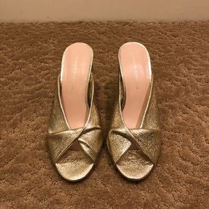 Loeffler Randall Laurel gold open toe mules